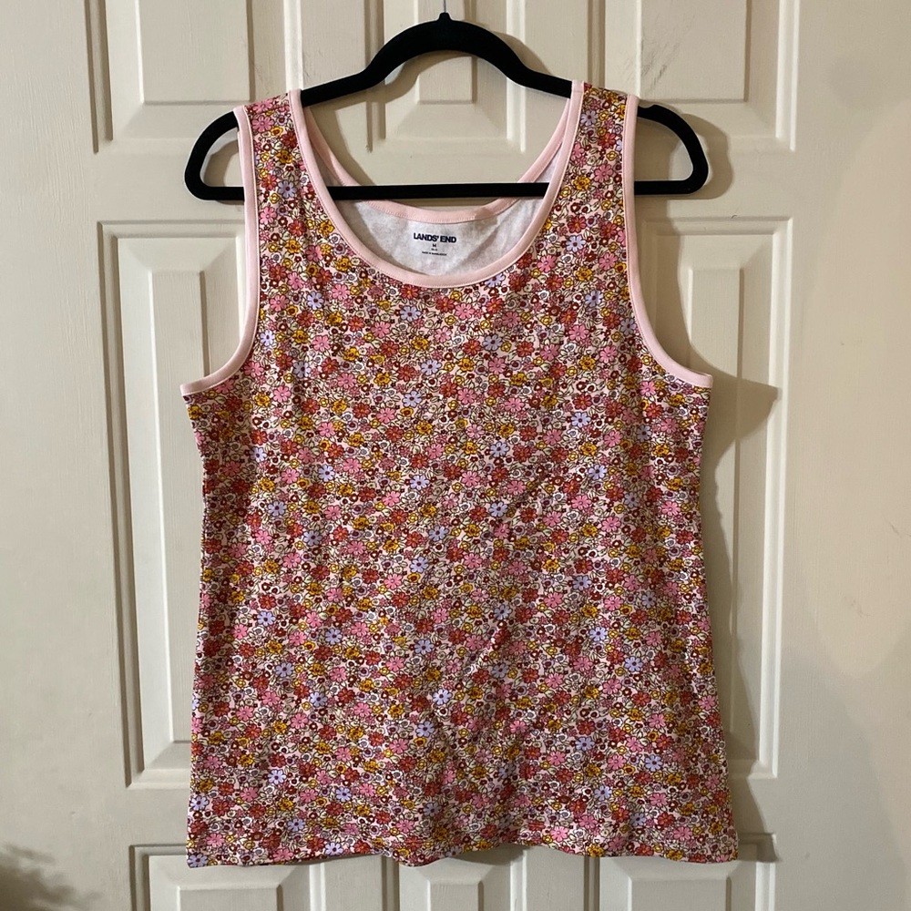 3/$18 Lands End Floral Multicolor Cotton Tank Top Medium